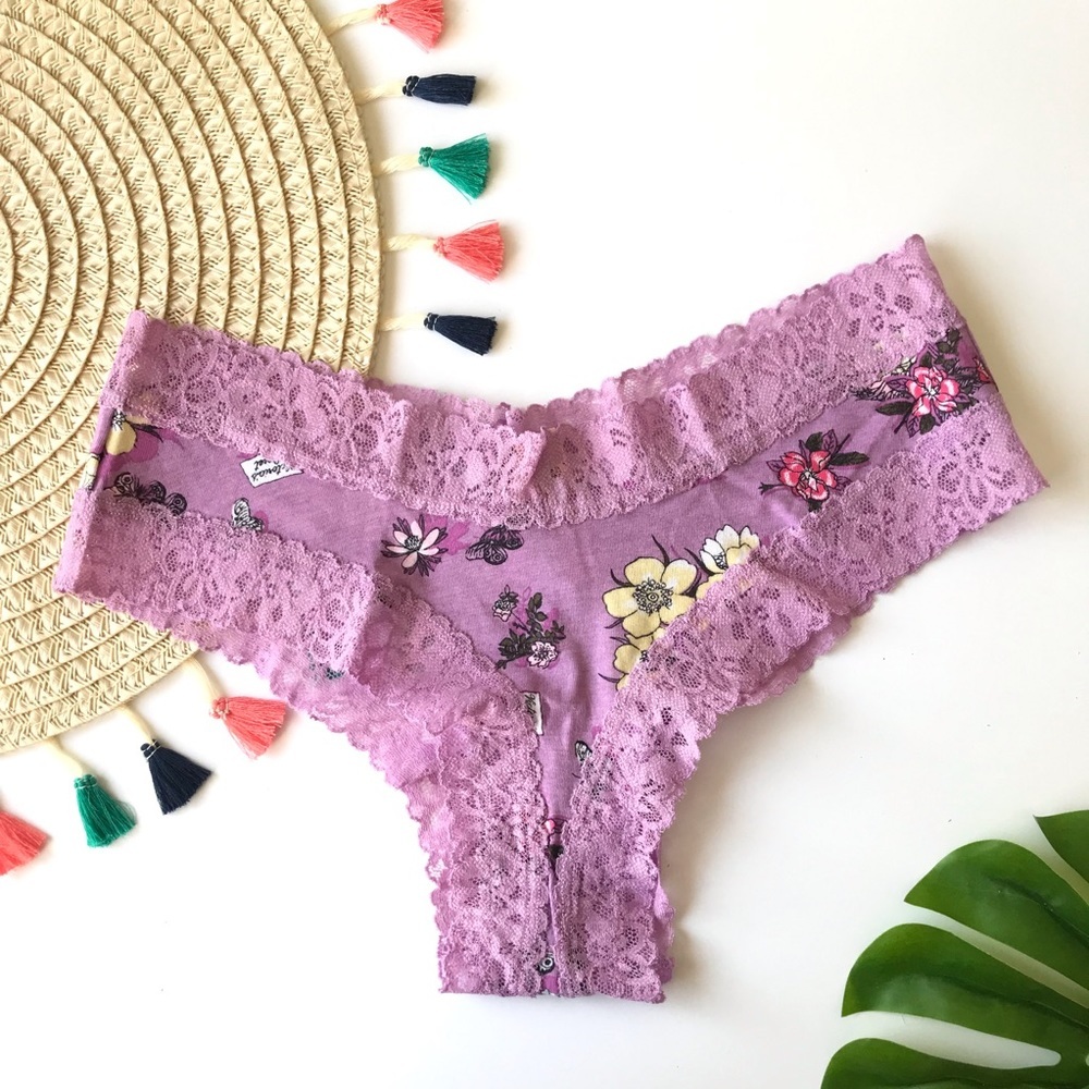 Victoria's Secret Lace Trim Cheekster Panty Purple Floral NEW